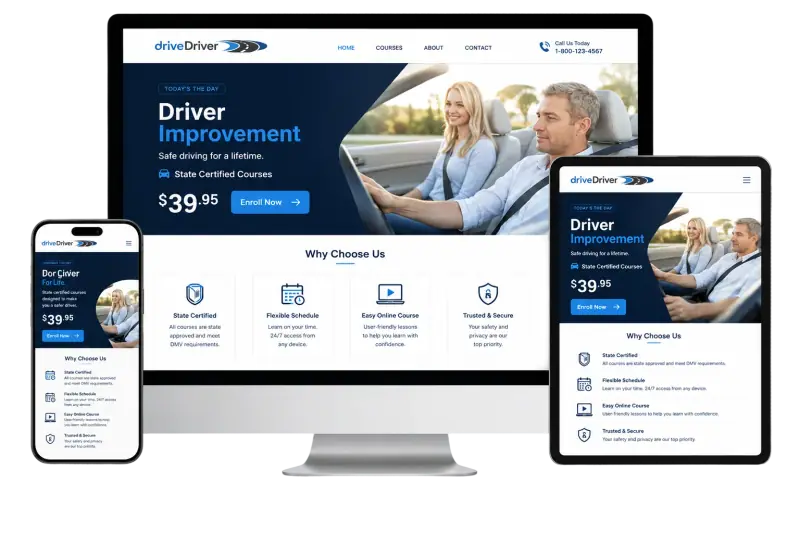Online course on laptop, tablet, and phone
